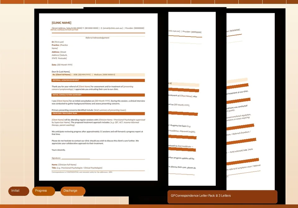 GP Letter Templates for Psychologists (Initial, Progress & Discharge ...